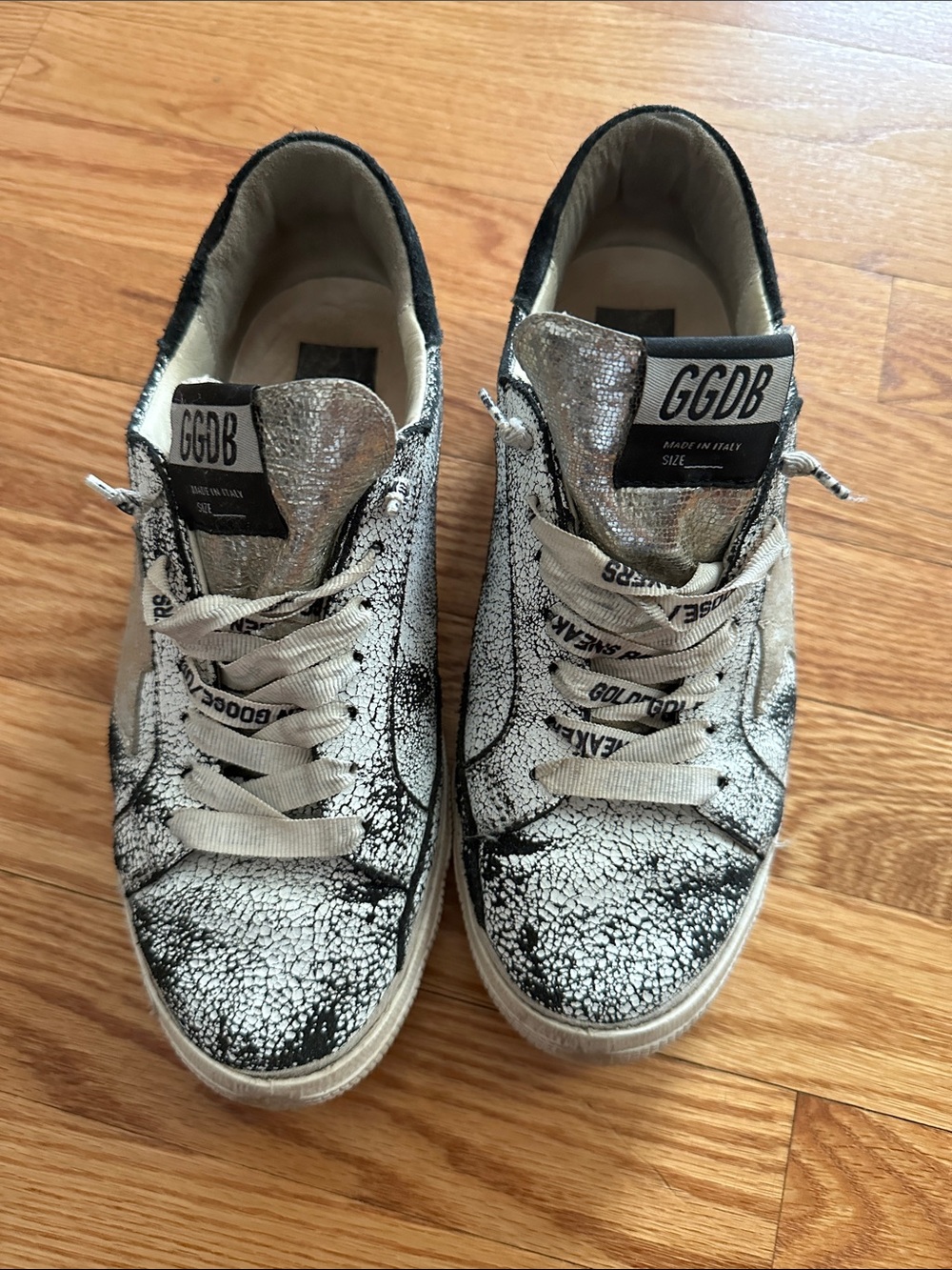 Golden Goose White & Black Crackle Low-Top Sneakers